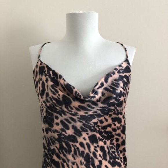 TOPSHOP Mini Slip Dress size 10 Brown Black Leopard Animal Print side cinch - Picture 5 of 10